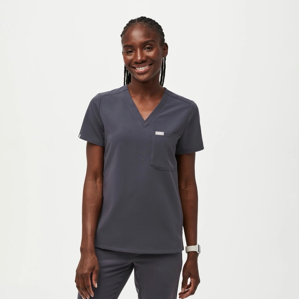 Figs Catarina Charcoal Gray One Pocket V-Neck Scrub Top XL Petite